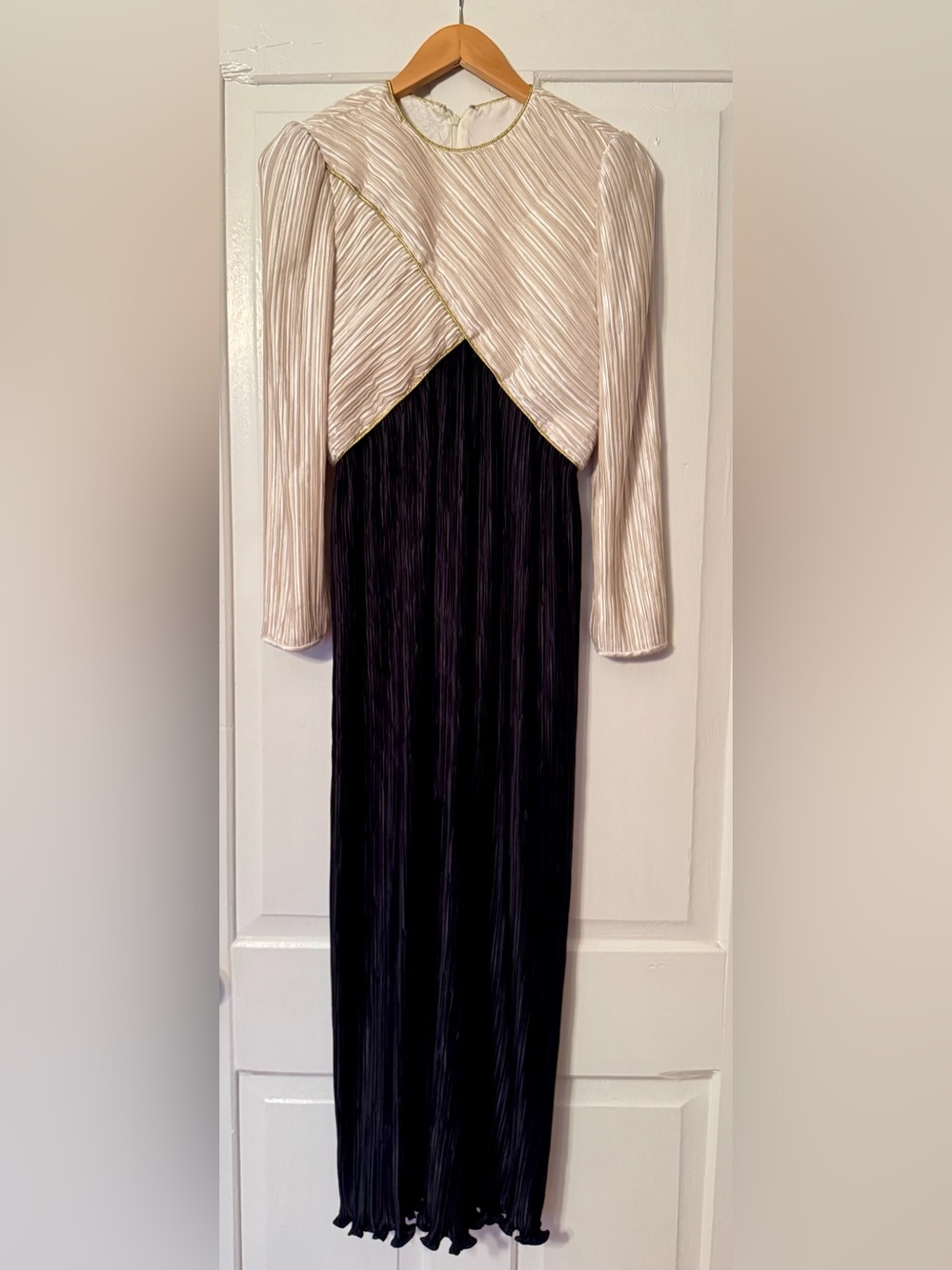 Vintage George F Couture 1980’s Black and Ivory Long Sleeve Evening Dress